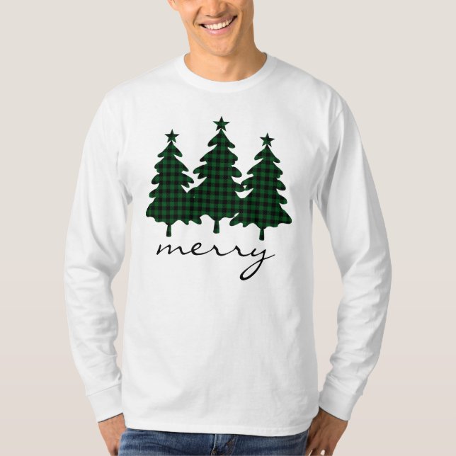Camiseta Verde Búfalo Check Árvores de Pinheiro (Frente)
