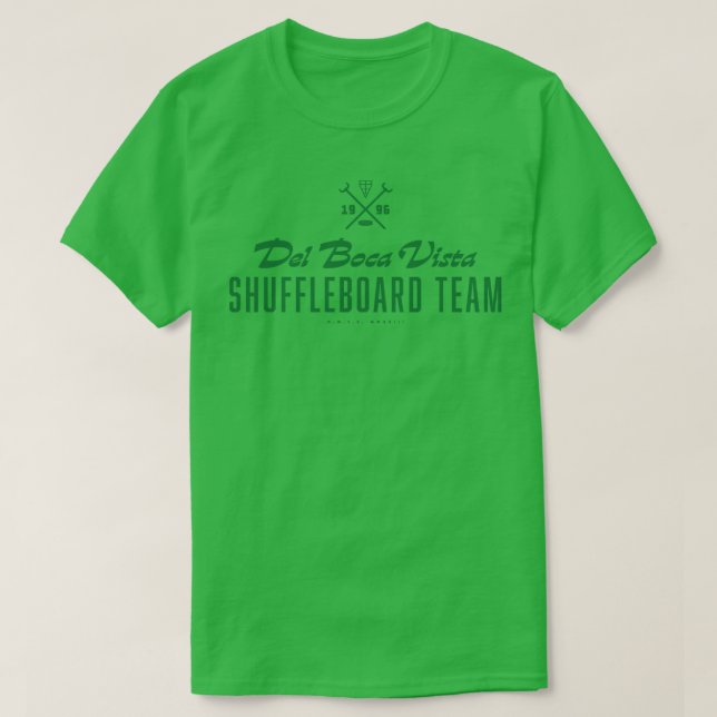 Camiseta Verde da Equipe de Shuffleboard Del Boca Vista (Frente do Design)