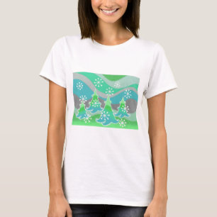 Camiseta verde das árvores de inverno