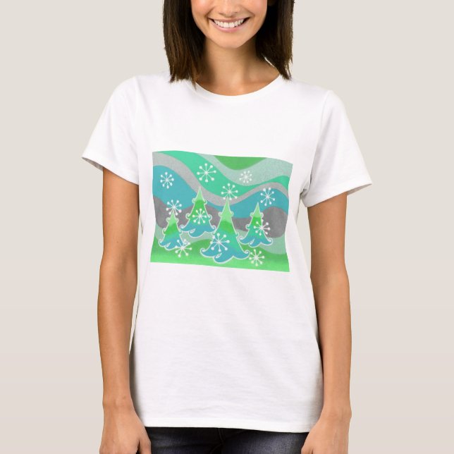 Camiseta verde das árvores de inverno (Frente)