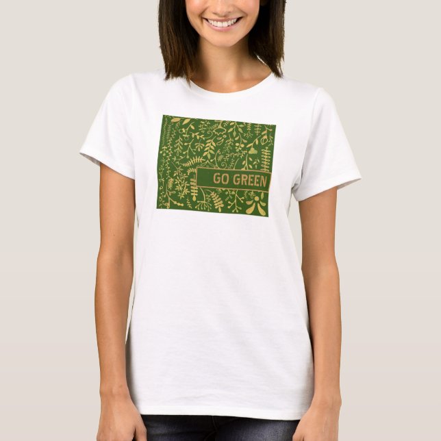 Camiseta Verde, Dourada Frota Floral (Frente)