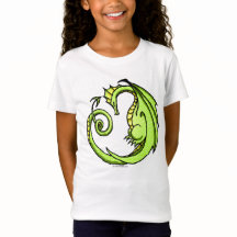 Camiseta verde-elegante da menina do dragão