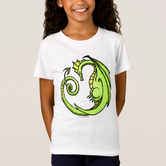 Camiseta verde-elegante da menina do dragão (Frente)