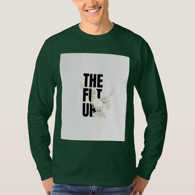 Camiseta verde escura de manga comprida com imagem (Frente)
