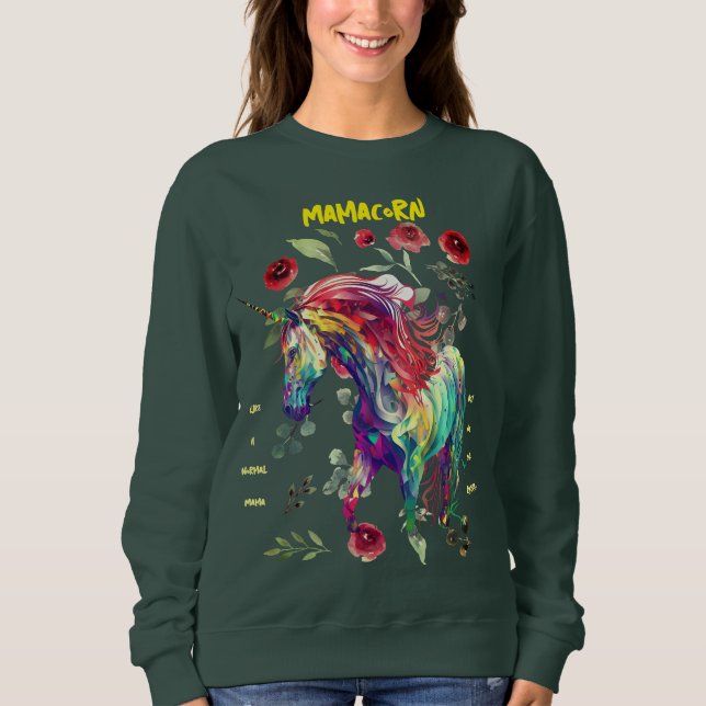 Camiseta (Verde Floresta) Mamãe Unicórnio (Frente)