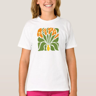 Camiseta Verde & Laranja Moderno Floral Abstrato