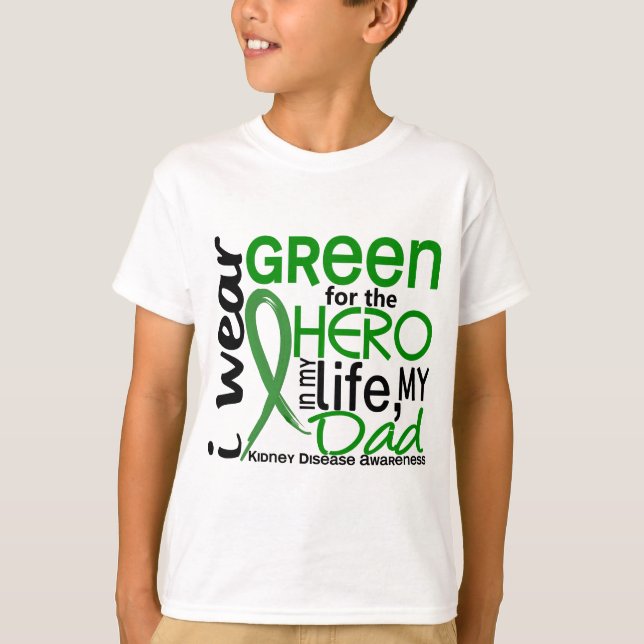 Camiseta Verde para a doença renal do pai do herói 2 (Frente)