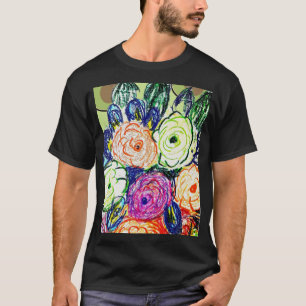 Camiseta Verde, Perpule e Rosas Laranja