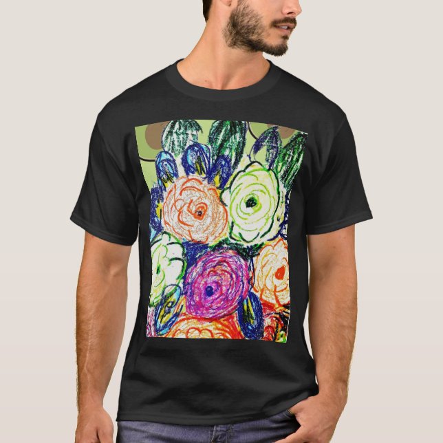 Camiseta Verde, Perpule e Rosas Laranja (Frente)