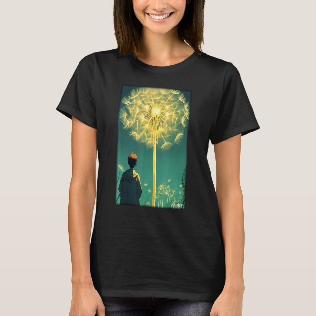 Camiseta Verde-Primavera de-Prévia da Flor do Cesto Dandeli (Frente)