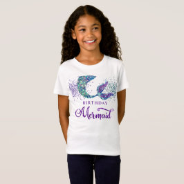 Camiseta Verde Roxo Verde Brilhante Sereia Aniversário