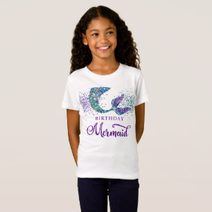 Camiseta Verde Roxo Verde Brilhante Sereia Aniversário