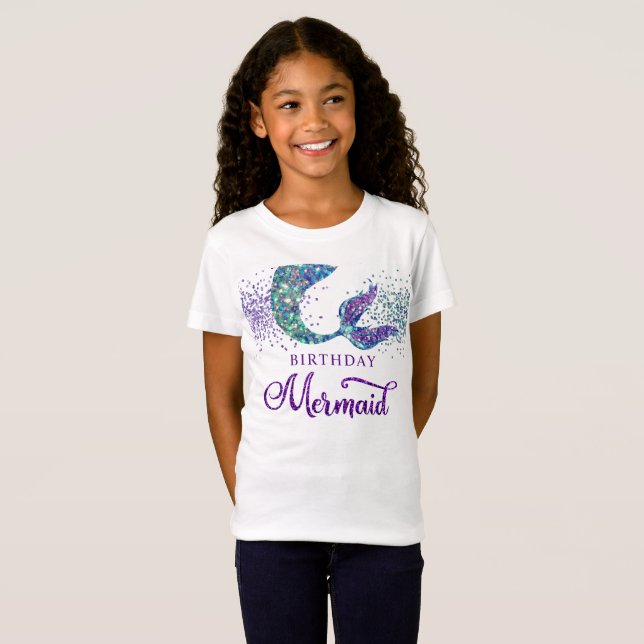 Camiseta Verde Roxo Verde Brilhante Sereia Aniversário (Frente Completa)