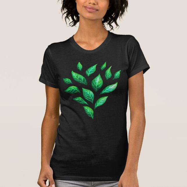 Camiseta Verde Sai do Abstrato da Fábrica Botânica (Frente)
