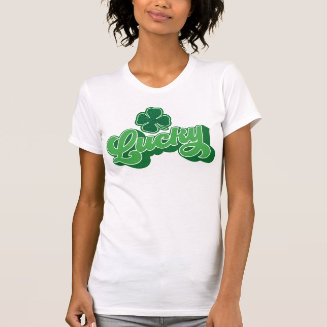 Camiseta Verde Trevo de Quatro Folhas Sortuda (Frente)