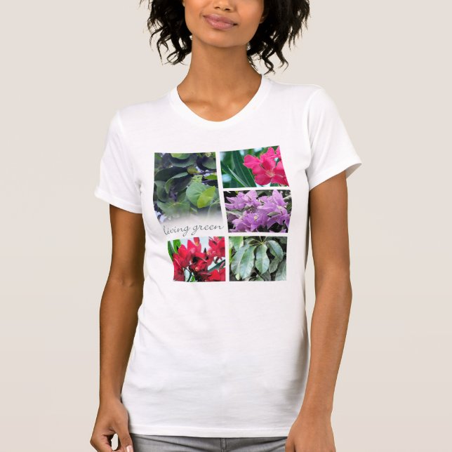 Camiseta verde vivo, folhas e flores (Frente)