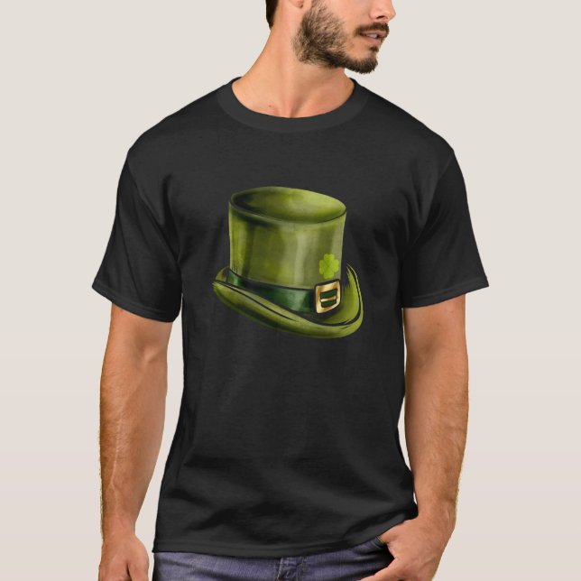 Camiseta Verdes Leprechauns Hat Cylinder Shamrock No Prato  (Frente)