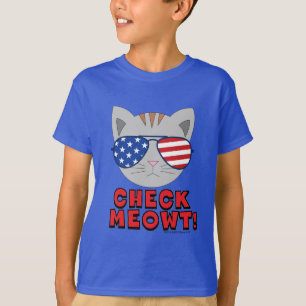 Camiseta VERIFIQUE MEOWT! Gato com óculos Sunny Americanos