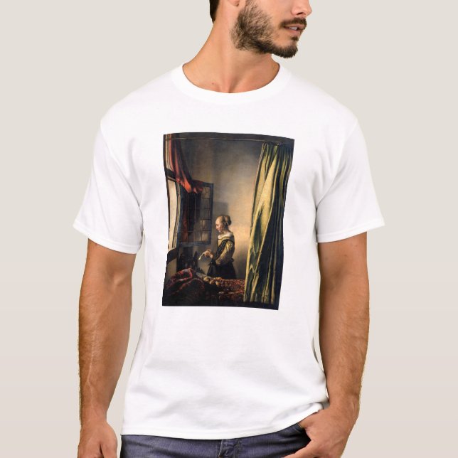 Camiseta Vermeer - Rapariga lendo uma carta em uma janela a (Frente)