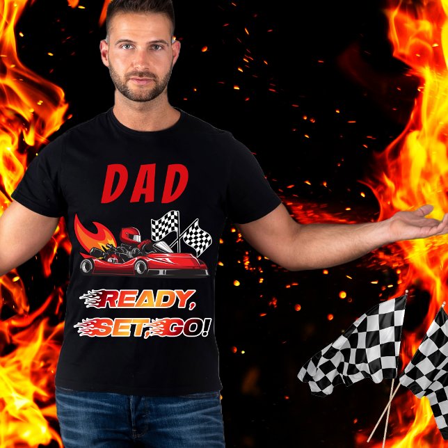 Camiseta Vermelha | Black Go Kart Racing Birthday (Red and Black Go Kart Racing "Dad" "Ready, Set, Go!" T-Shirt)