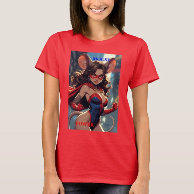 Camiseta vermelha da Mulher SuperMouse Poder Femin (Frente)
