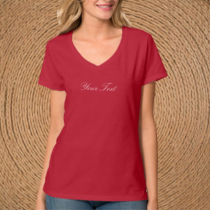 Camiseta Vermelha de Gola V com Letra Elegante / P
