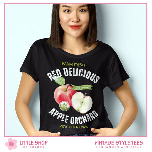 Camiseta Vermelha de Maçãs Frutas em Estilo Retrô