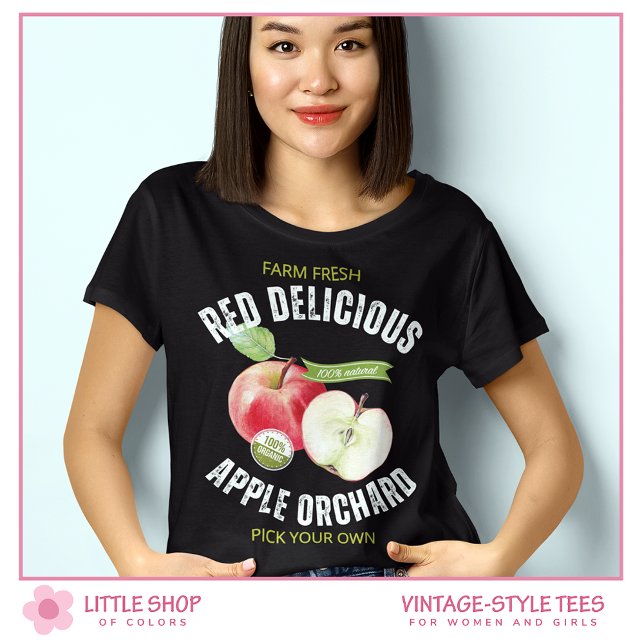 Camiseta Vermelha de Maçãs Frutas em Estilo Retrô (Criador carregado)