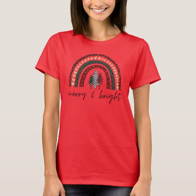 Camiseta Vermelha de Natal Alegre e Brilhante para (Frente)