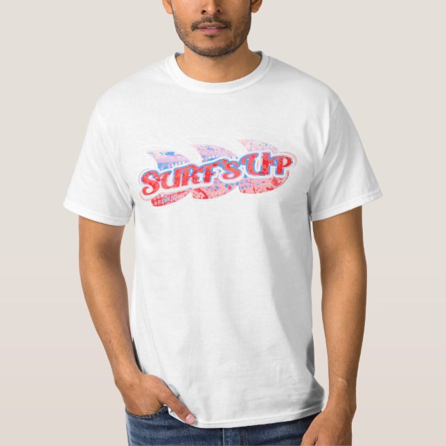 Camiseta vermelha e azul de surfe do surf (Frente)