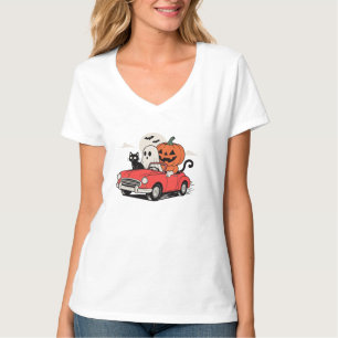 Camiseta Vermelha Retro de Halloween com Fantasma