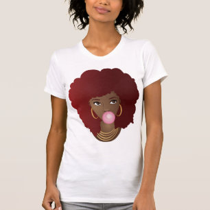 Camiseta Vermelho Afro, Camiseta-T De Goma-Bolha Rosa-Puppi