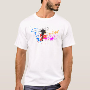 Camiseta Vermelho, Azul, Amarelo, Preto, Pintura Esmagenta