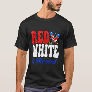 Camiseta Vermelho Branco Abençoado 4 De Julho Patriótico