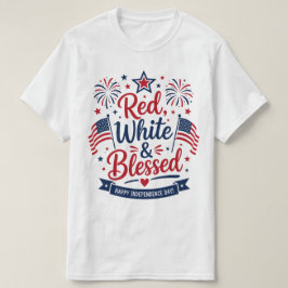 Camiseta Vermelho, Branco & Abençoado Patriótico 4 de Julho