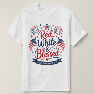 Camiseta Vermelho, Branco & Abençoado Patriótico 4 de Julho