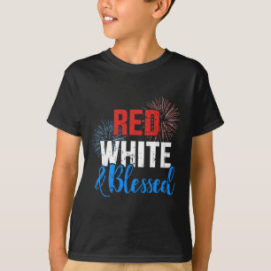 Camiseta Vermelho Branco Abençoado Pelo Dia Da Independênci