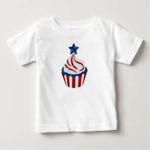 Camiseta Vermelho, Branco, Azul, 4 de julho, Cupcake brilha