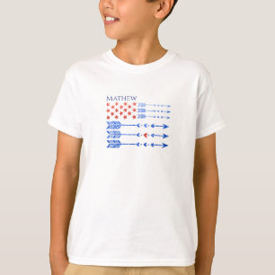 Camiseta Vermelho, branco, azul, bandeira, estrelas, setas,