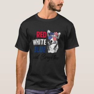 Camiseta Vermelho Branco Azul & Corgi Muito Bandeira Americ