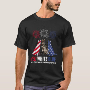 Camiseta Vermelho Branco Azul e Pastor Alemão Também Cacho