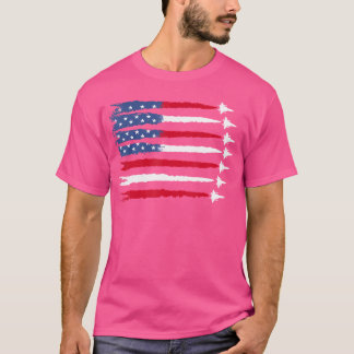 Camiseta Vermelho Branco Azul Patriótico Bandeira EUA Jatos