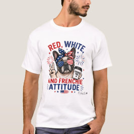 Camiseta Vermelho Branco e Atitude Frenchie Bulldog Pat