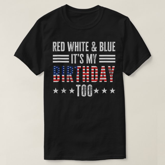 Camiseta Vermelho Branco e Azul É o meu aniversário até o d (Frente do Design)