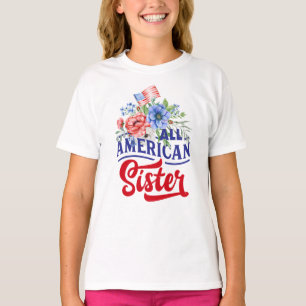 Camiseta Vermelho branco e azul floral All American Sister