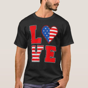 Camiseta Vermelho Branco E Azul Para Mulheres Menina Amor A