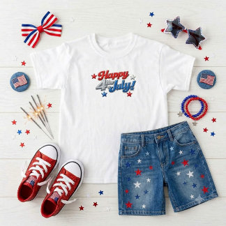 Camiseta Vermelho Branco e Azul Patriótico 4 de Julho