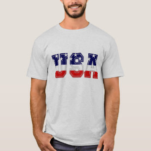 Camiseta Vermelho Branco e Azul Patriótico EUA Estrelas e L