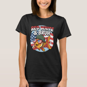 Camiseta Vermelho Branco e Bruh Peixe Patriótico Engraçado