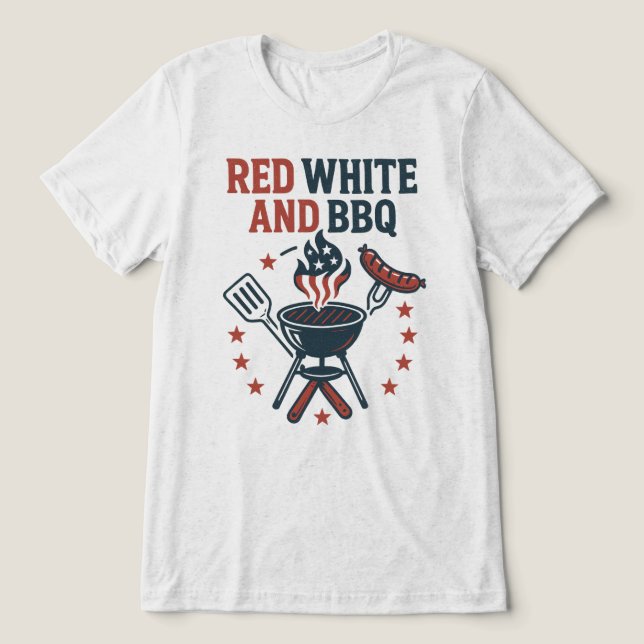 Camiseta Vermelho, Branco e CHURRASCO (Design frontal)